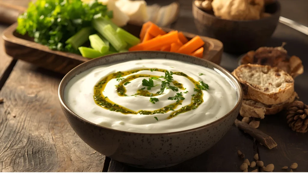 Dip de Yogur y Chimichurri Classic 1 Dip de yogur cremoso con Chimichurri Classic Lemara, servido con vegetales crudos