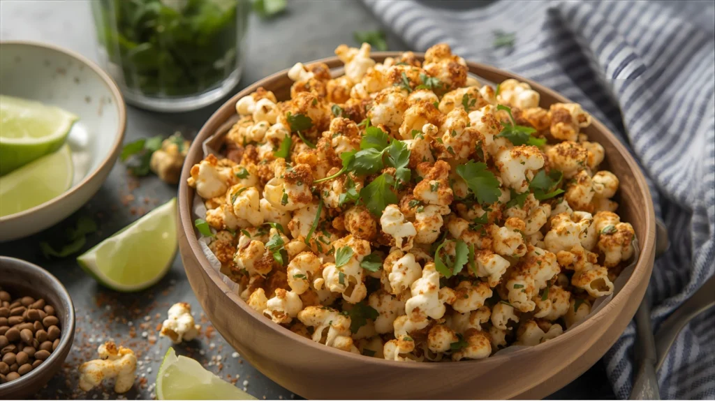 Popcorn picante con Chimichurri Chili Lemara, en un tazón para noche de cine